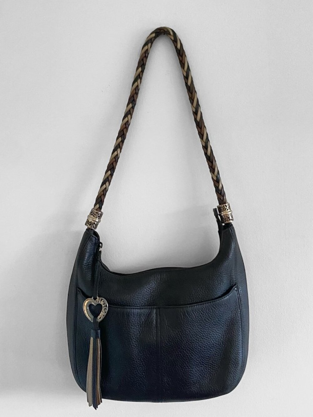 Brighton Barbados Black Pebble Leather Ziptop Hobo Bag